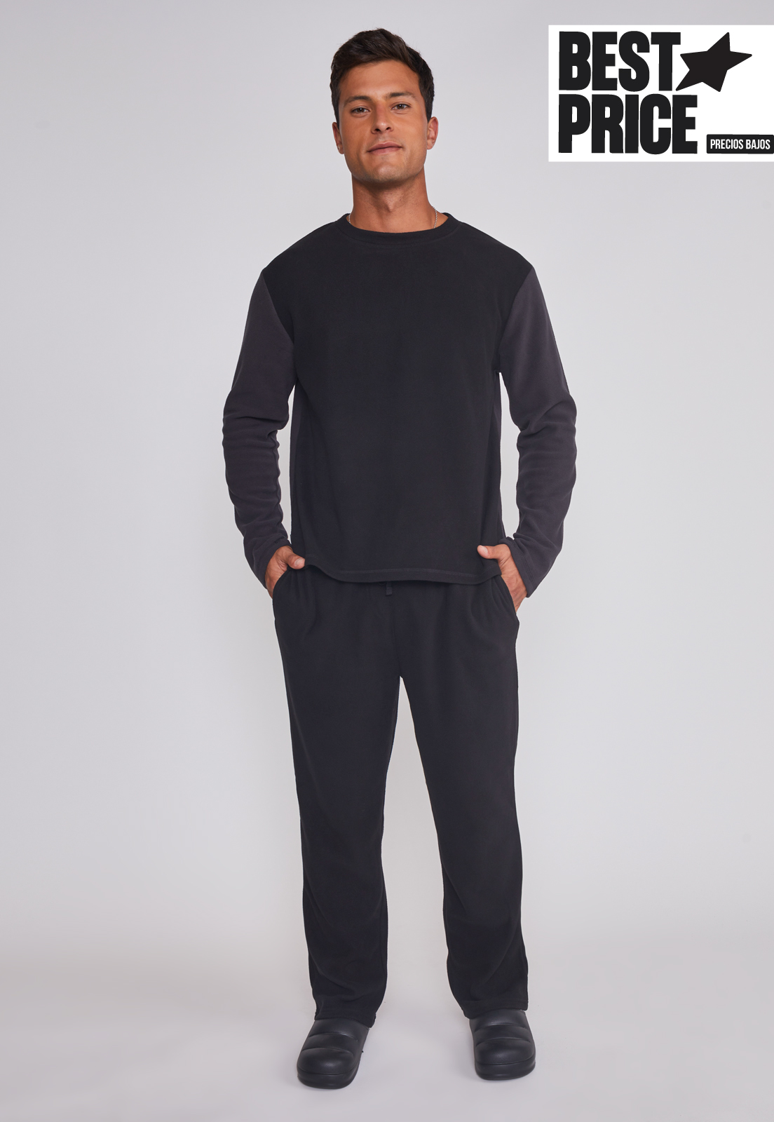 Pijama Polar Largo hombre Negro Sioux 1