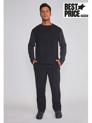 Pijama Polar Largo hombre Negro Sioux