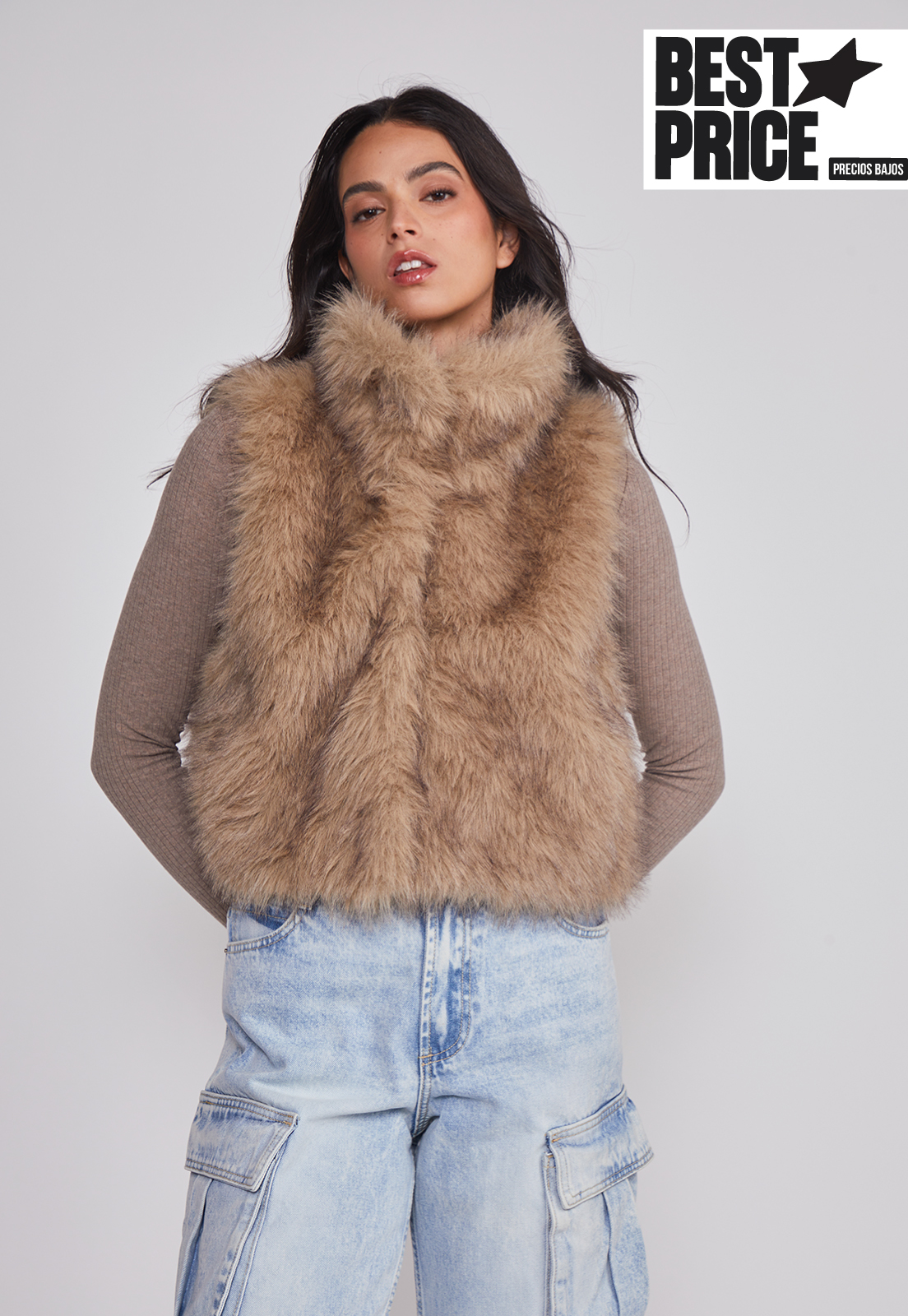 Chaqueta Mujer Sin Manga Piel Beige Sioux 1
