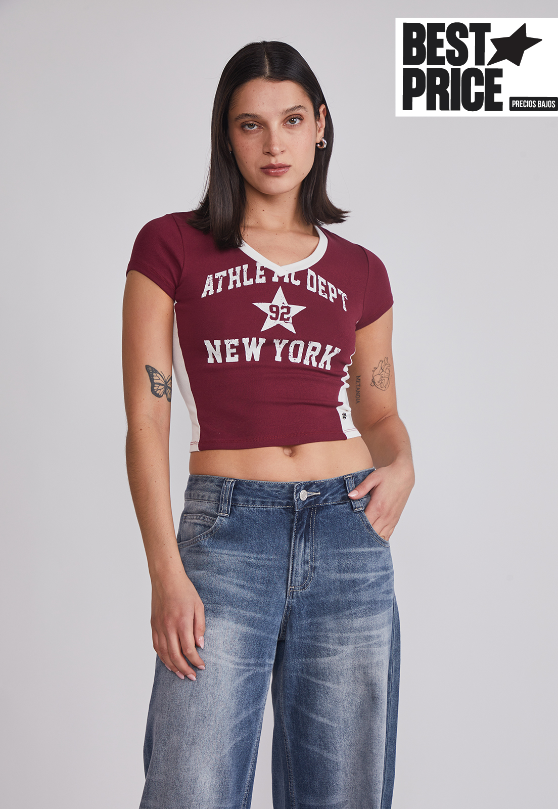 Polera Mujer Estrella NY Burdeo Sioux 1