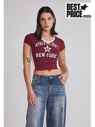 Polera Mujer Estrella NY Burdeo Sioux