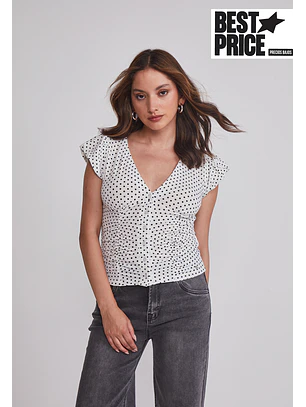 Polera Mujer Botones Lunares Blanco Sioux