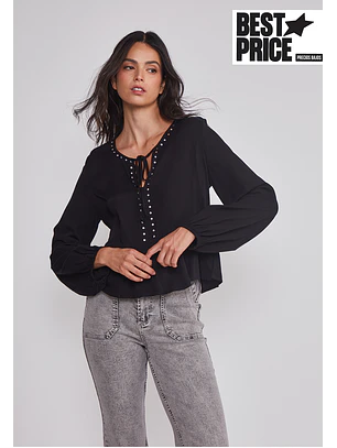 Blusa Mujer Boho Tachas Negro Sioux