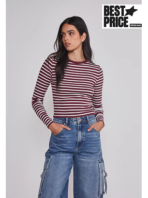 Polera Mujer Listada Burgundy Burdeo Sioux