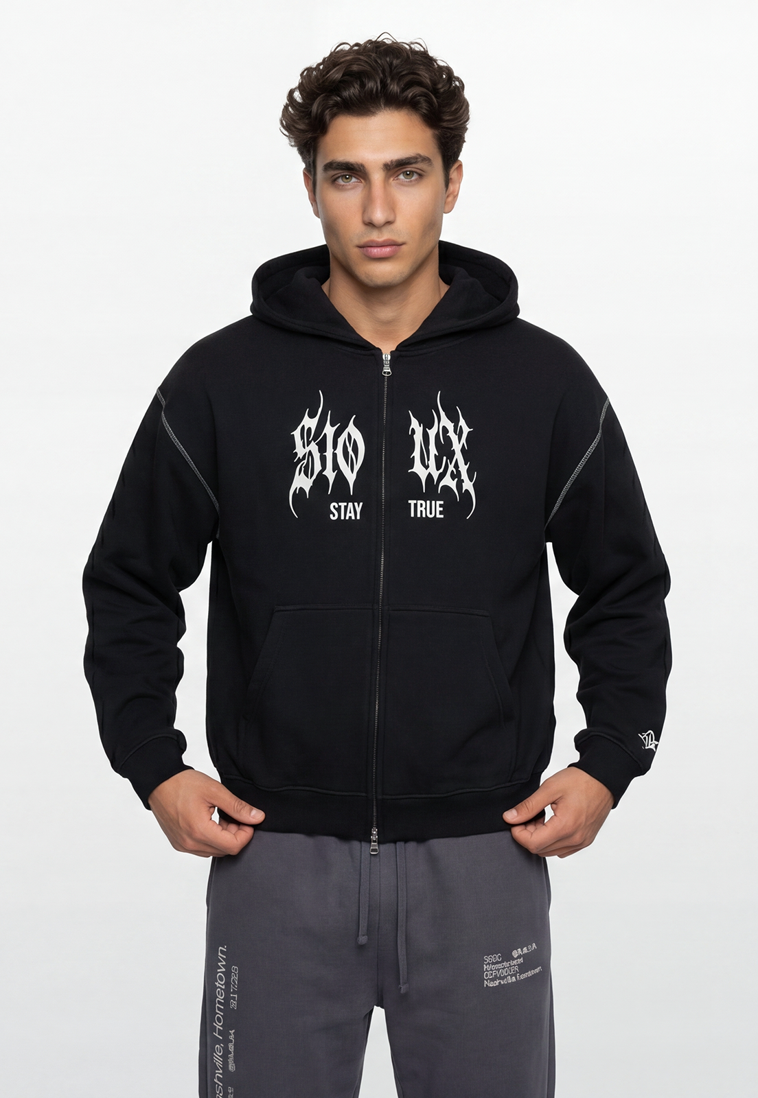 Polerón Hombre Boxy Fit Costuras Negro 1