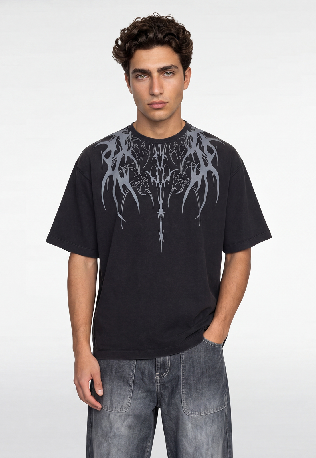 Polera Hombre Oversize Alas Negro 1