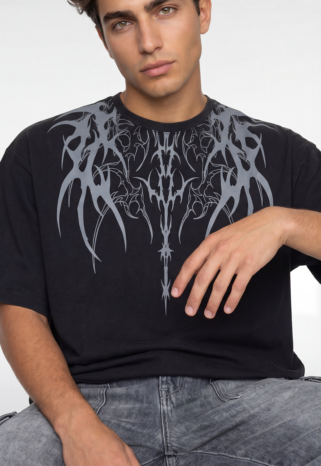 Polera Hombre Oversize Alas Negro 3