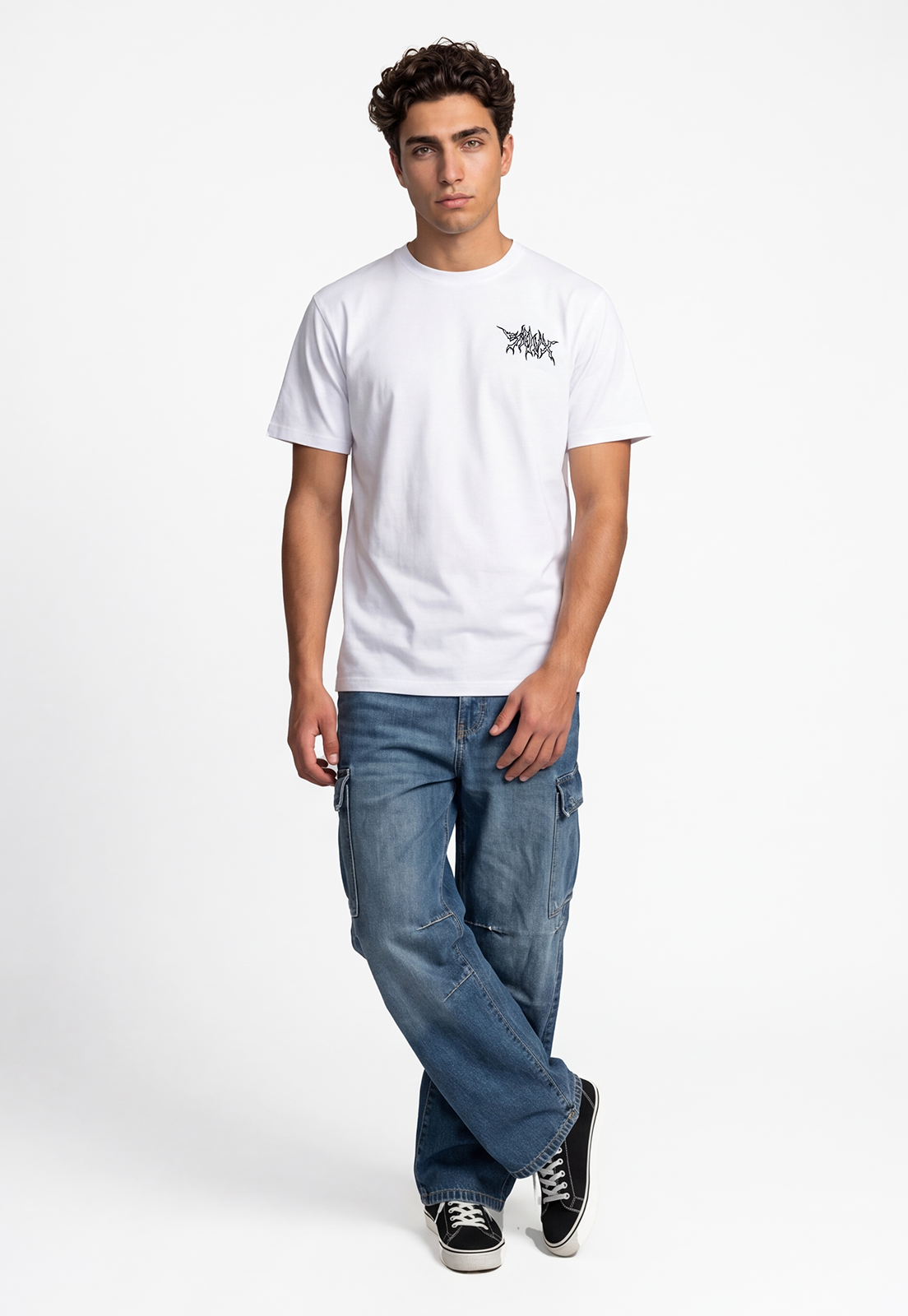 Polera Hombre Frase Bordado Blanco 2