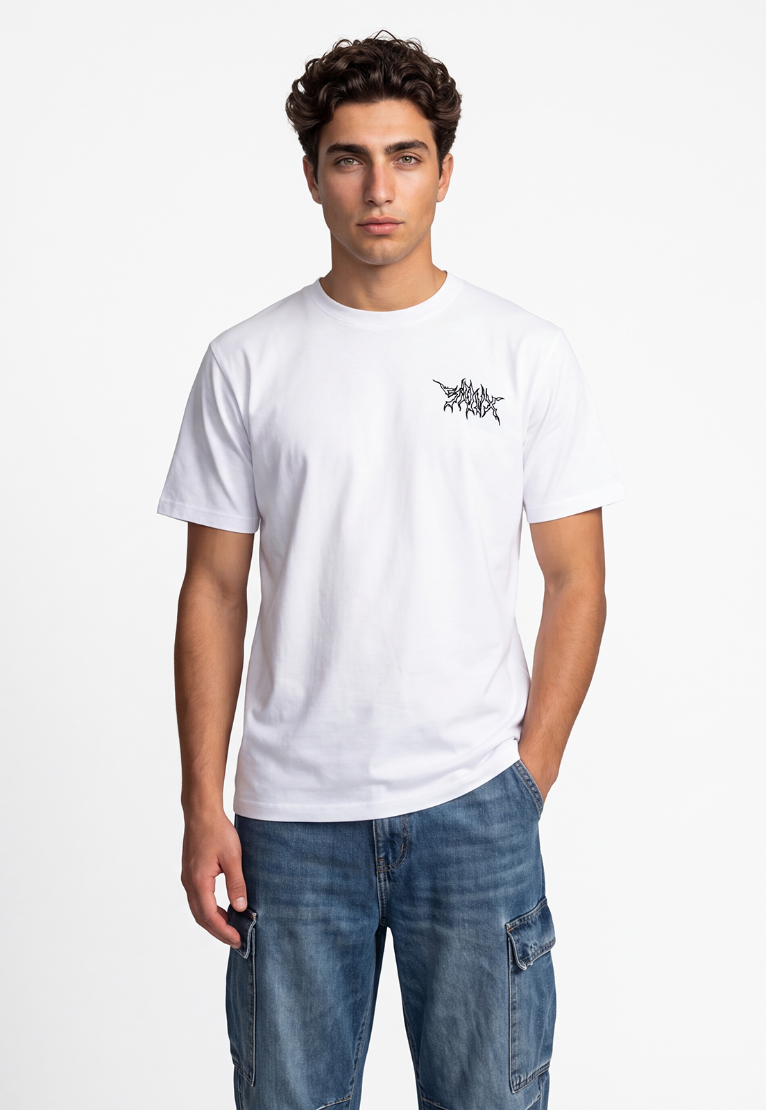 Polera Hombre Frase Bordado Blanco 1