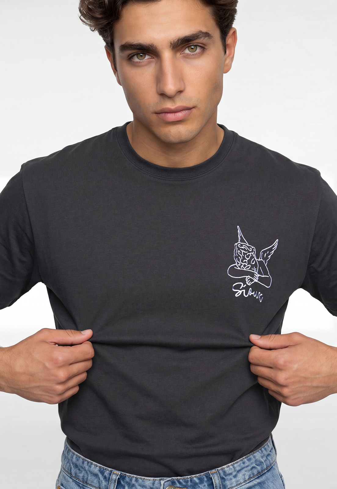 Polera Hombre Frase Bordado Gris 2