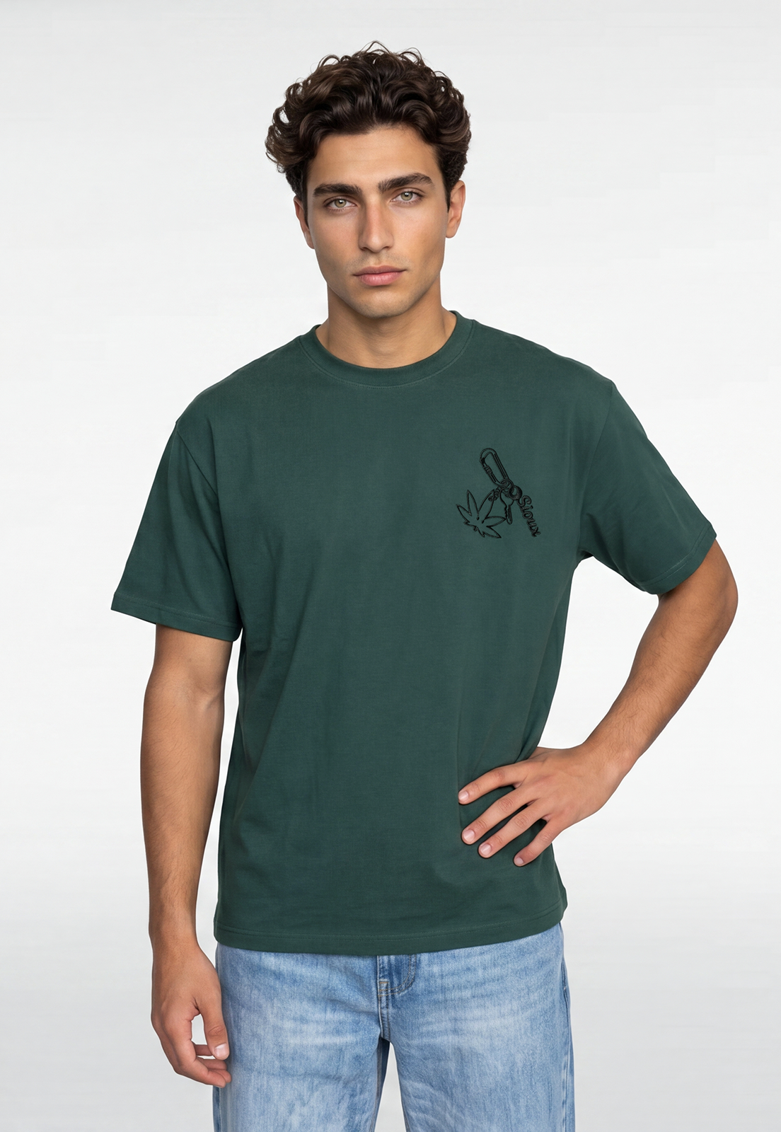 Polera Hombre Frase Bordado Verde 1