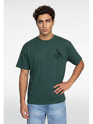 Polera Hombre Frase Bordado Verde