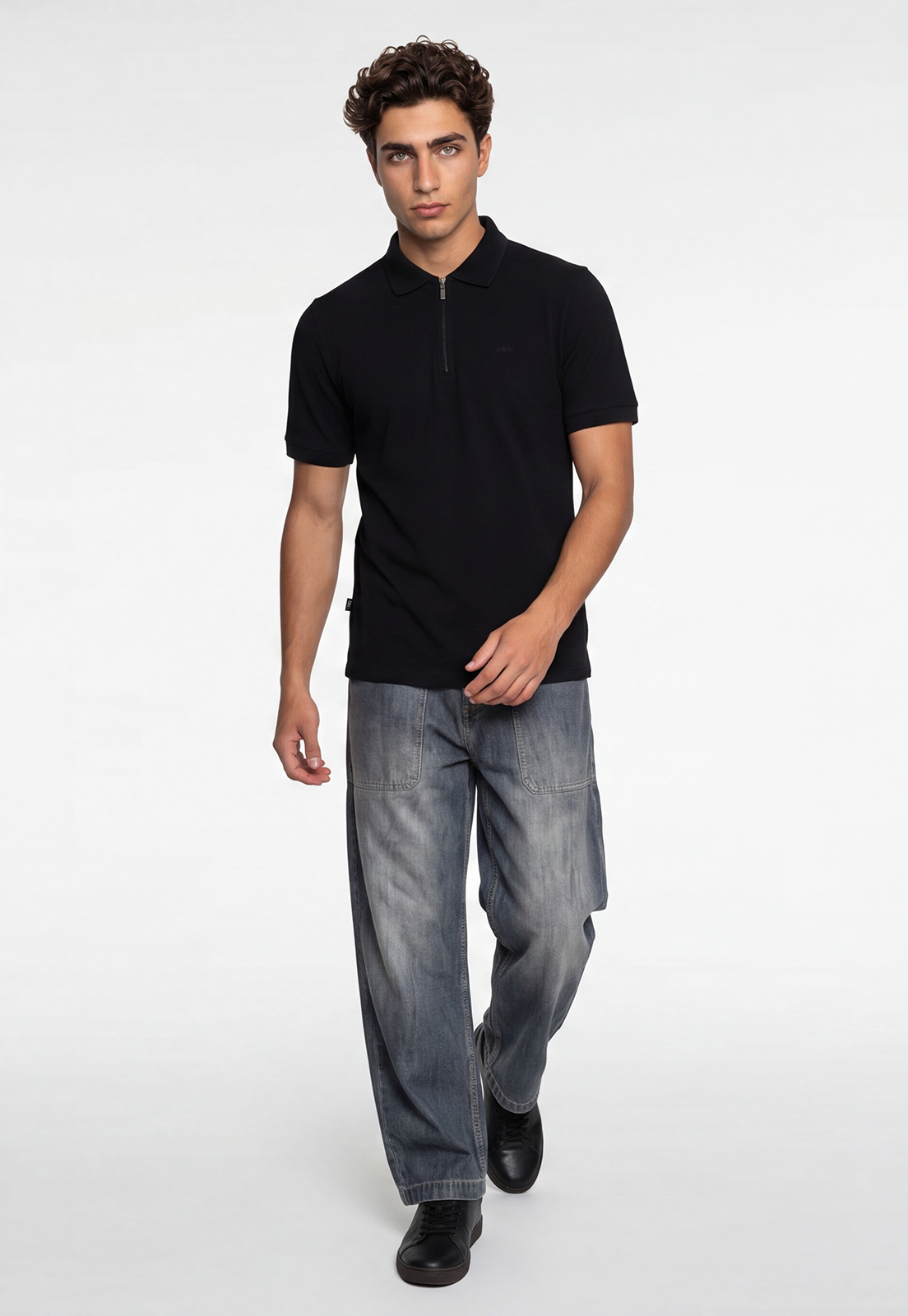Polera Hombre Piqué Cierre Negro 4