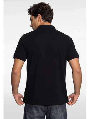 Polera Hombre Piqué Cierre Negro