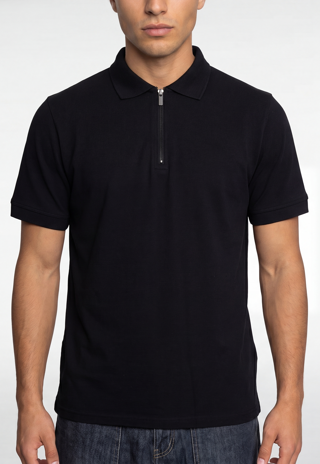 Polera Hombre Piqué Cierre Negro 2