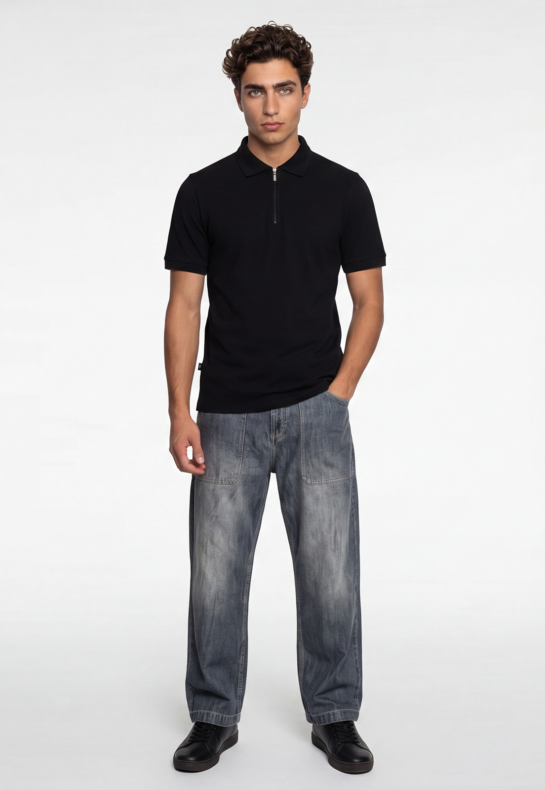 Polera Hombre Piqué Cierre Negro 1