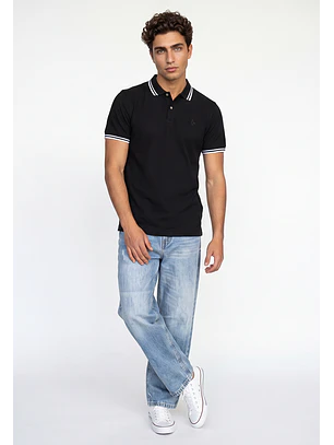 Polera Hombre Piqué Negro
