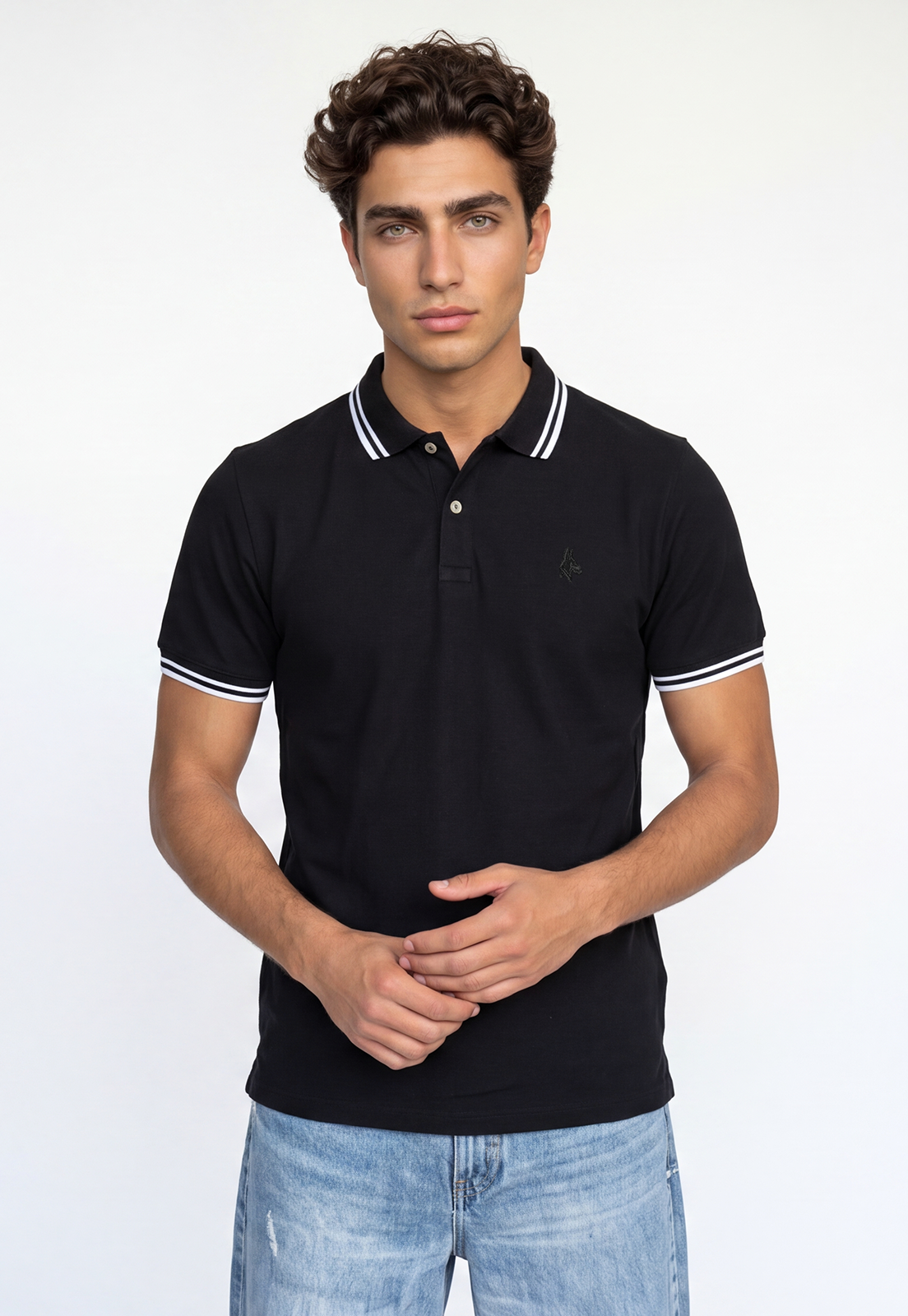 Polera Hombre Piqué Negro 1
