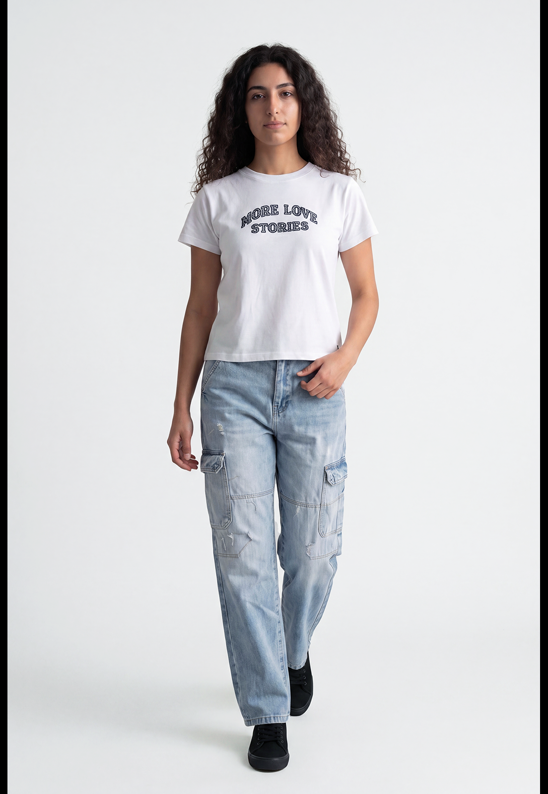 Polera Mujer Texto Bordado Y Flock Blanco 3