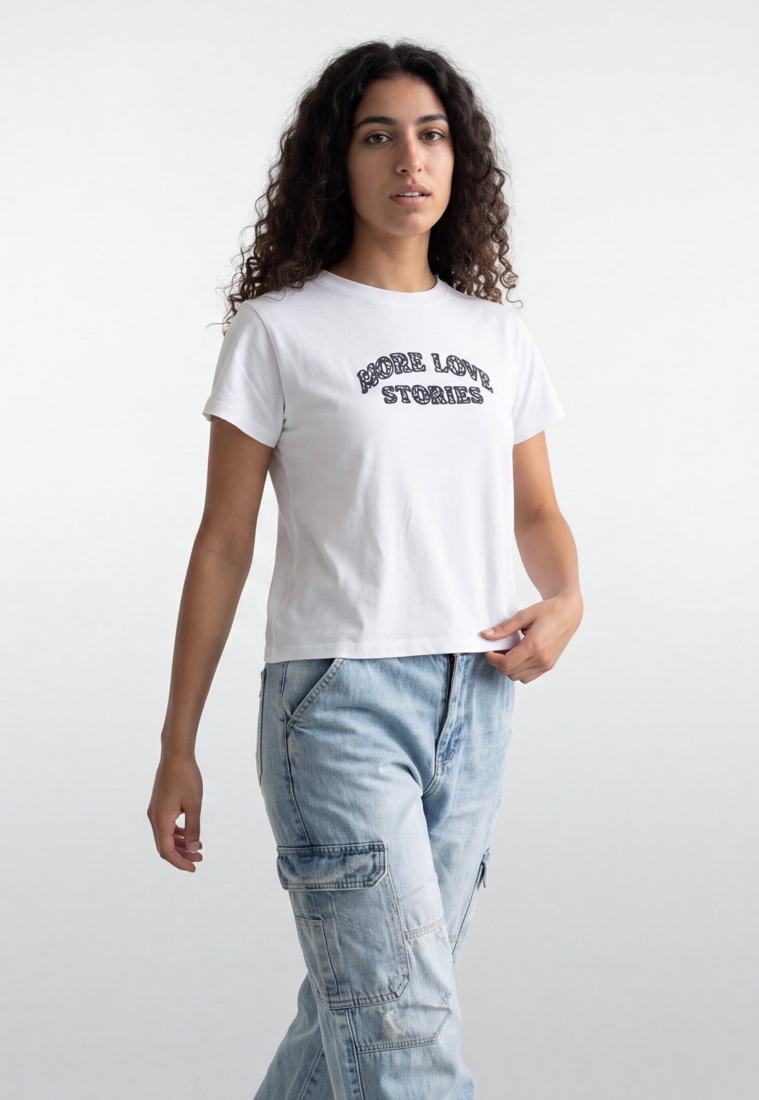 Polera Mujer Texto Bordado Y Flock Blanco 1