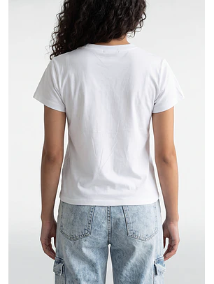 Polera Mujer Texto Bordado Y Flock Blanco