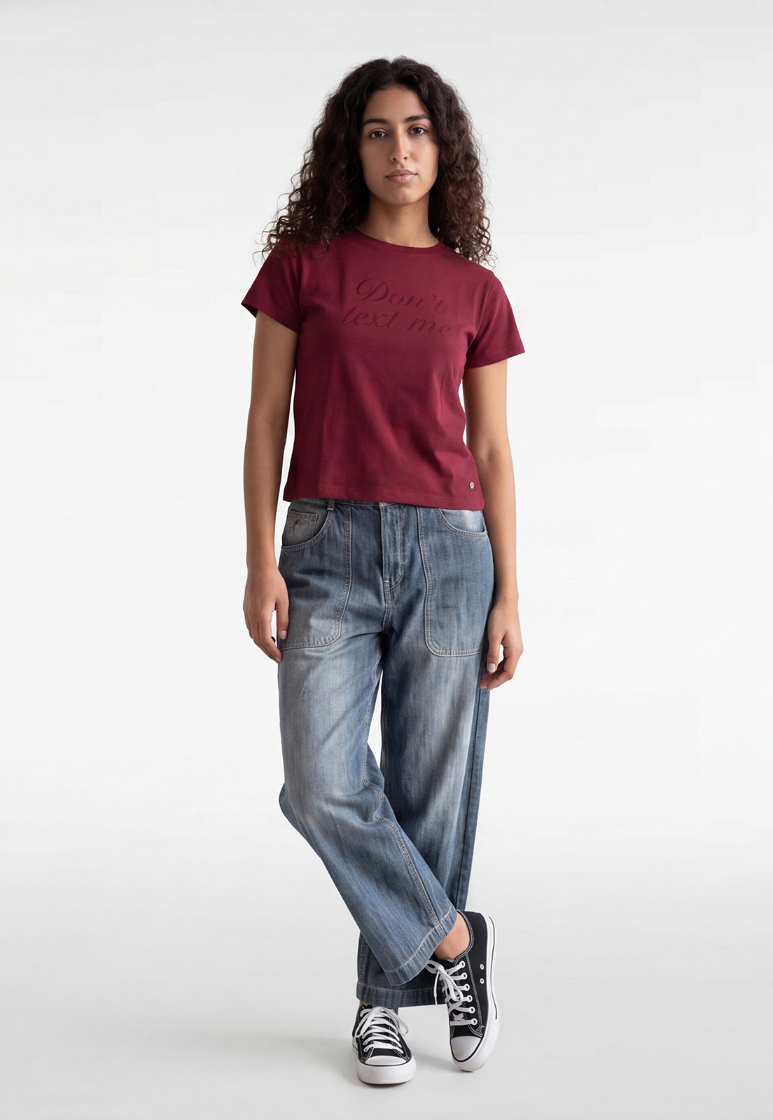 Polera Mujer Texto Bordado Y Flock Burdeo 4