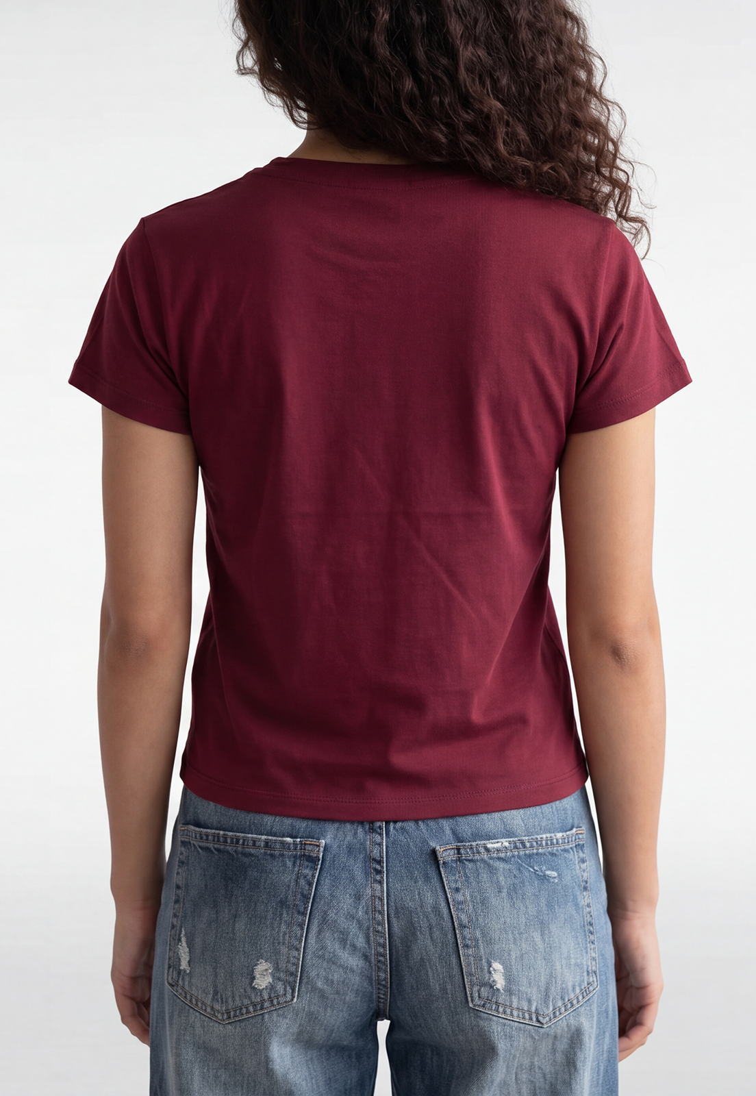 Polera Mujer Texto Bordado Y Flock Burdeo 3