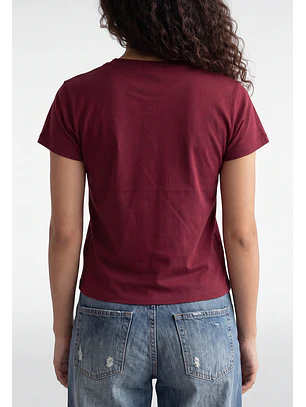 Polera Mujer Texto Bordado Y Flock Burdeo