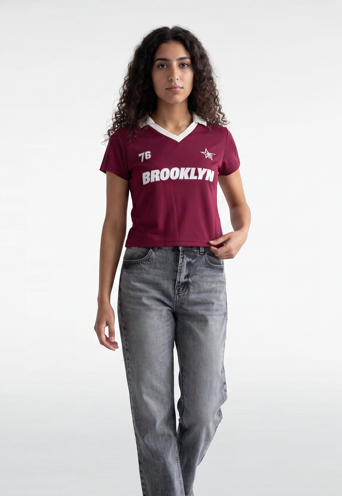 Polera Mujer Con Cuello Burdeo 1