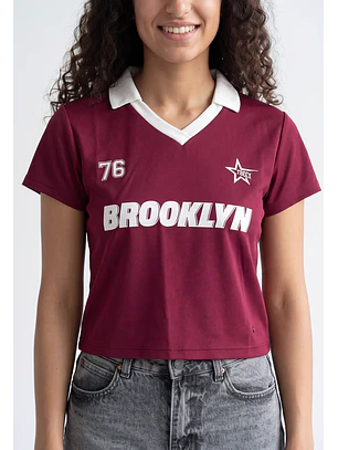 Polera Mujer Con Cuello Burdeo