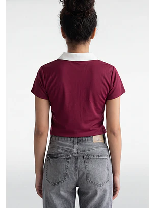 Polera Mujer Con Cuello Burdeo