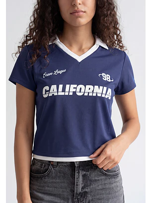Polera Mujer Con Cuello Azul