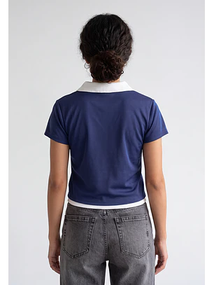 Polera Mujer Con Cuello Azul