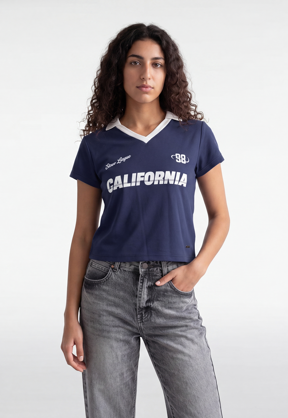 Polera Mujer Con Cuello Azul 1