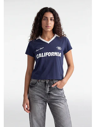 Polera Mujer Con Cuello Azul