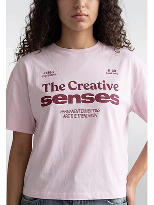 Polera Mujer Boxy Fit Print Rosado