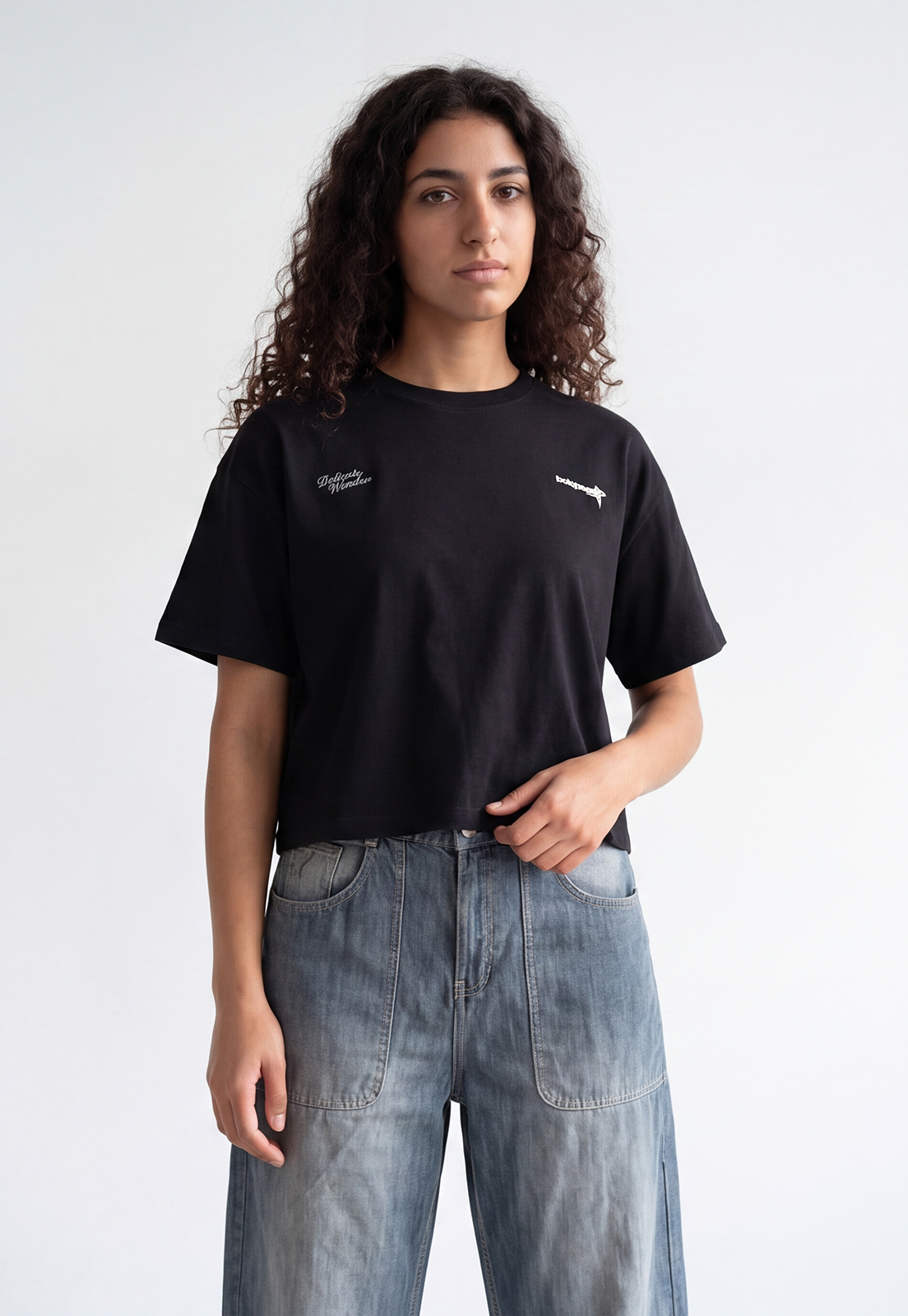 Polera Mujer Boxy Fit Print Negro 1