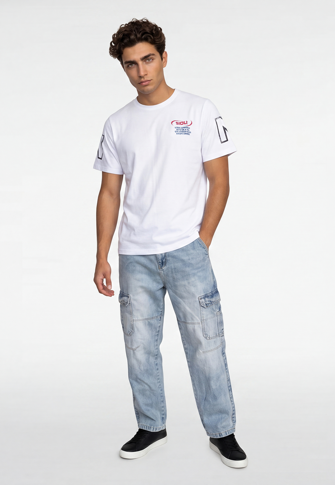 Polera Hombre Print Mangas Blanco 2