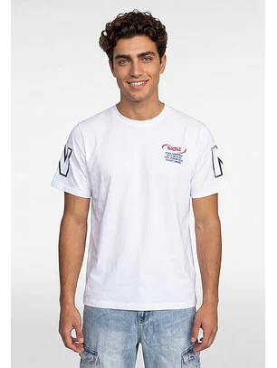 Polera Hombre Print Mangas Blanco