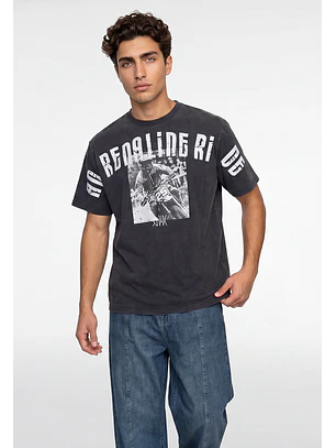 Polera Hombre Print Graffiti Foto Negro