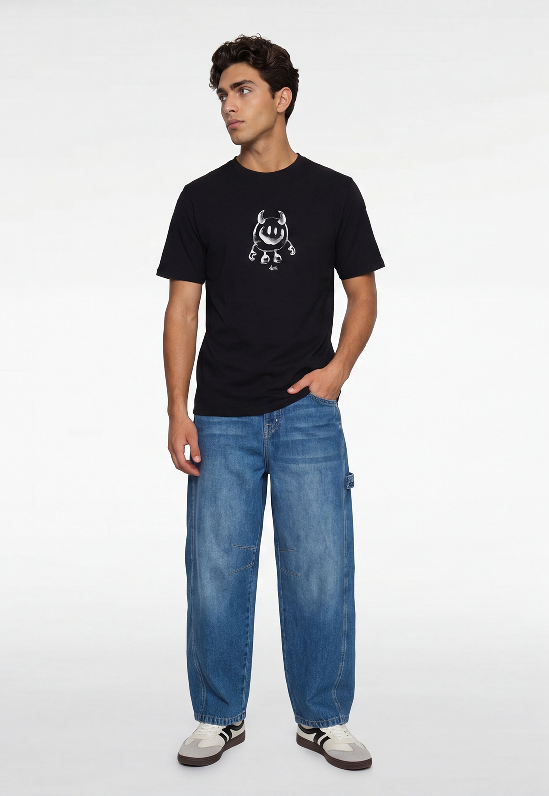 Polera Hombre Print Cara Negro 2