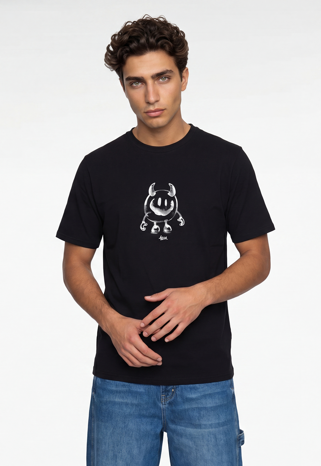 Polera Hombre Print Cara Negro 1