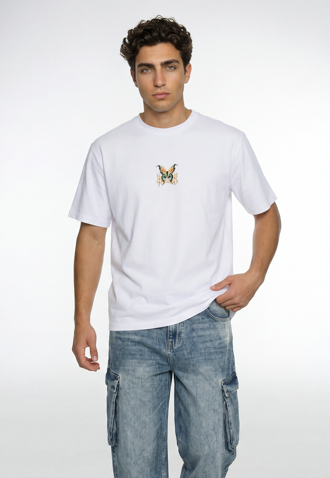 Polera Hombre Print Mariposa Espalda Blanco 1