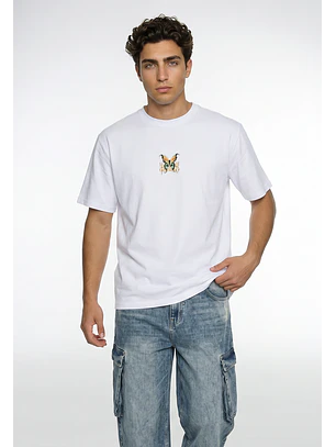 Polera Hombre Print Mariposa Espalda Blanco