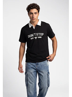 Polera Hombre Boxy Fit Cuello Moda Negro