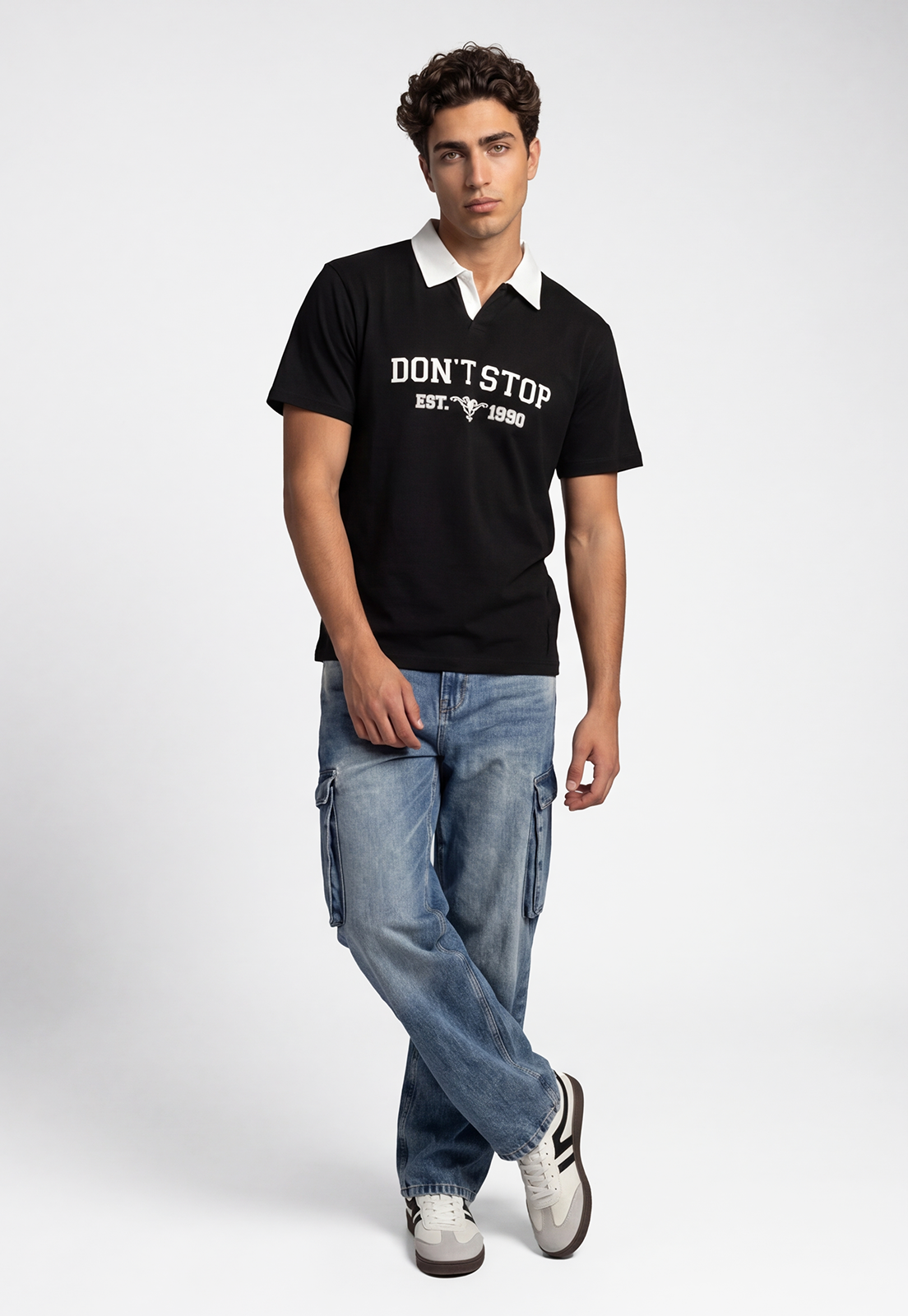 Polera Hombre Boxy Fit Cuello Moda Negro 2