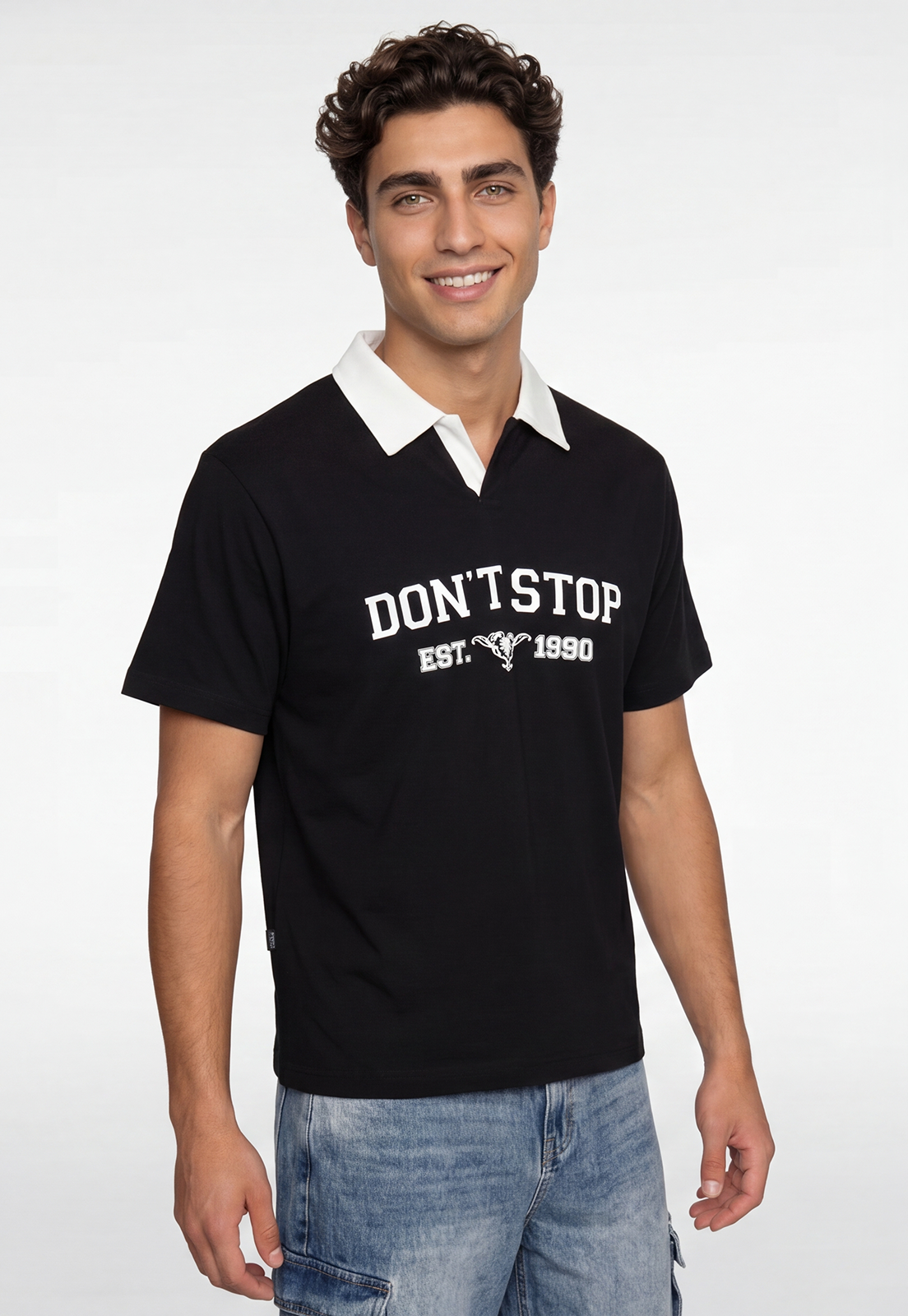 Polera Hombre Boxy Fit Cuello Moda Negro 3