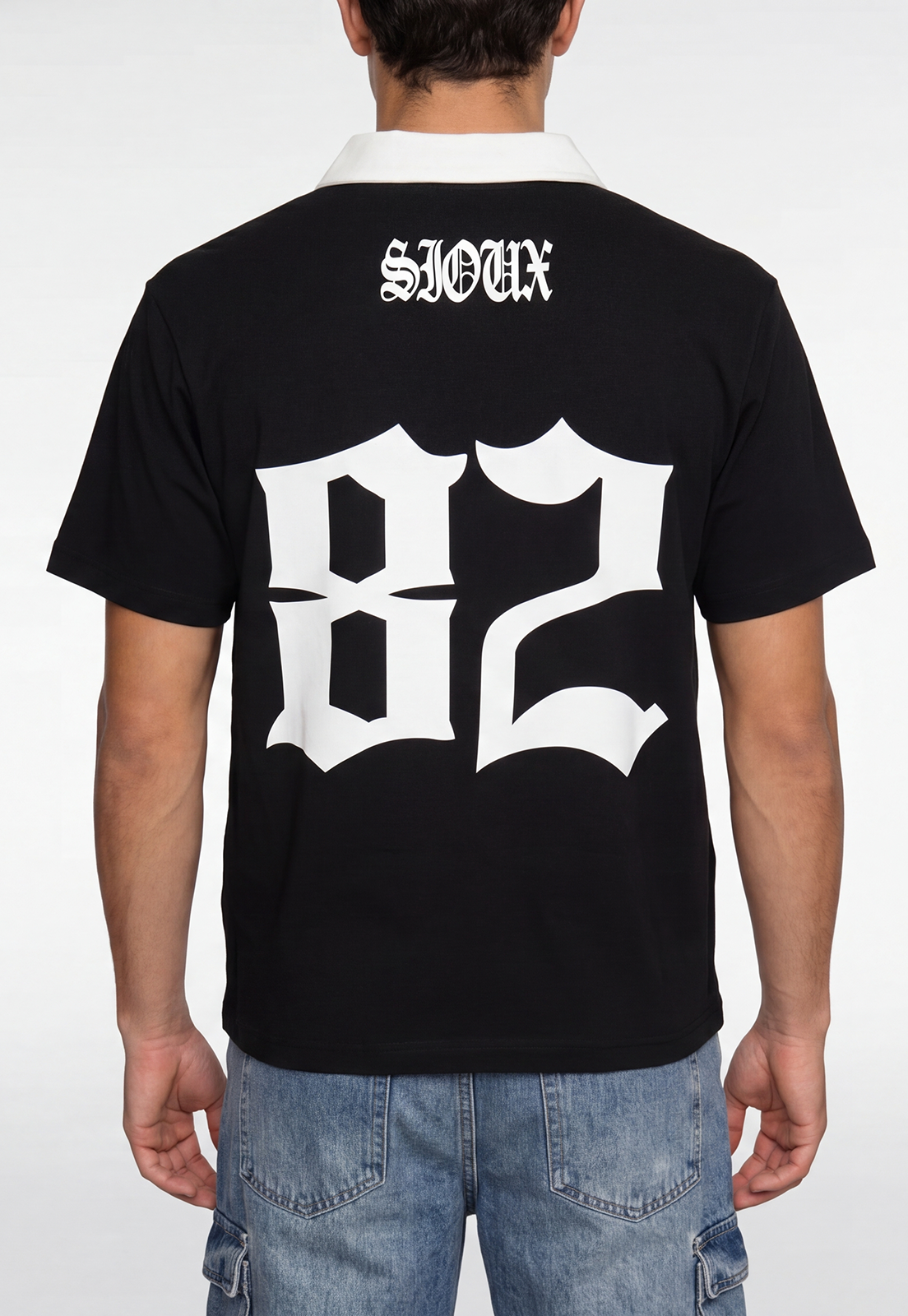 Polera Hombre Boxy Fit Cuello Moda Negro 4