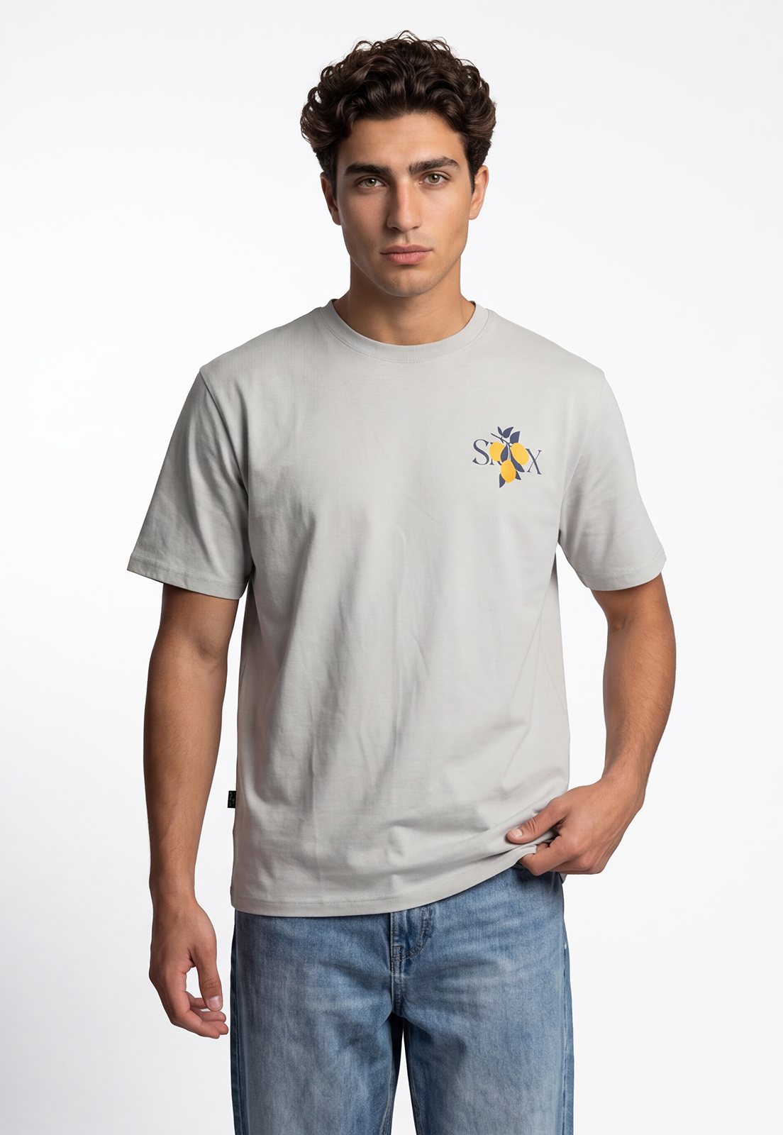 Polera Hombre Relaxed Limones Gris 1