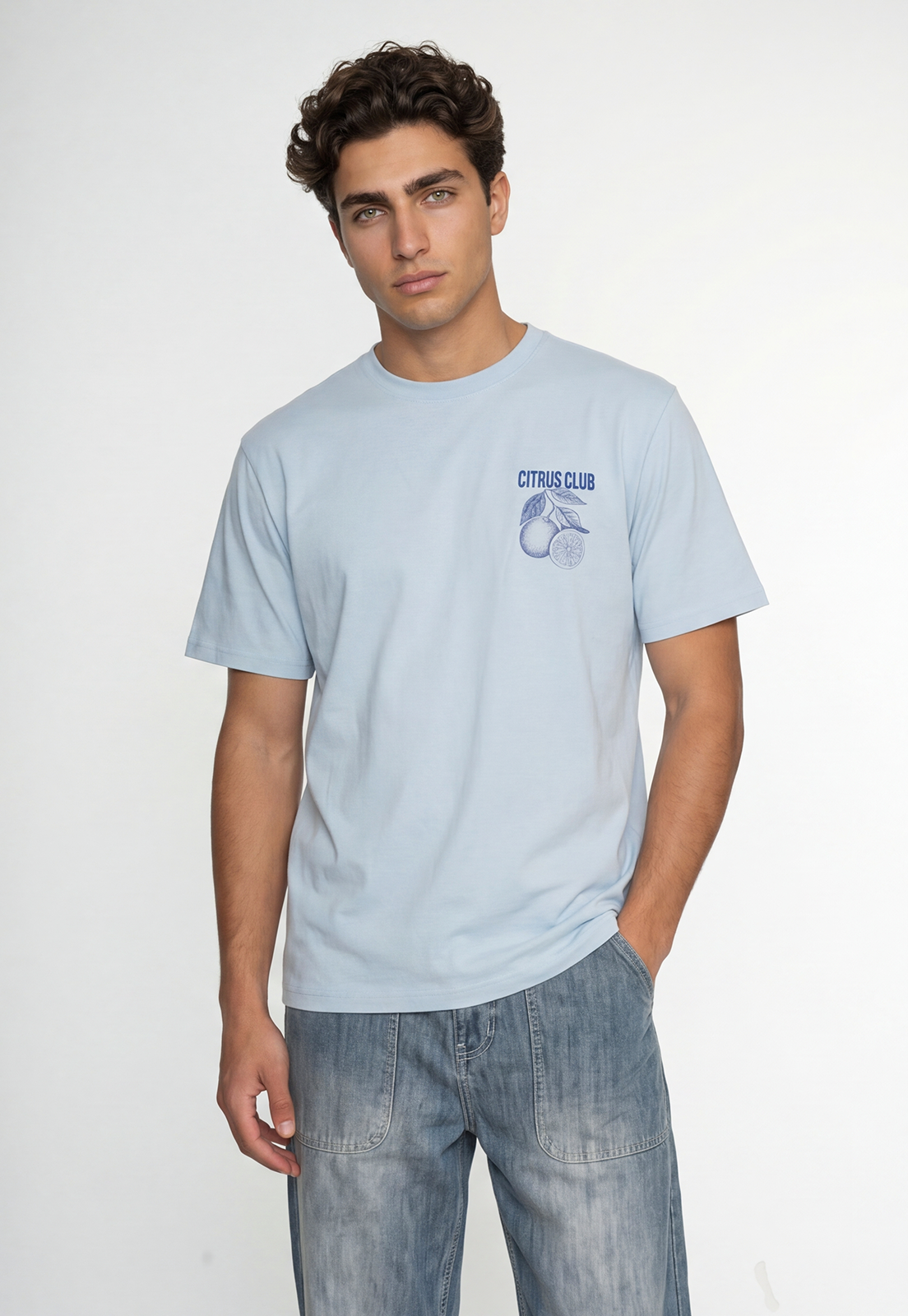 Polera Hombre Relaxed Naranjas Celeste 1